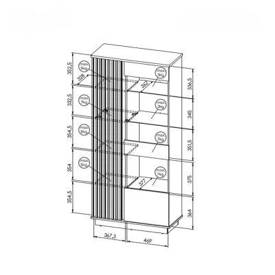 Vysoká vitrína CATAWBA - dub wotan / černá