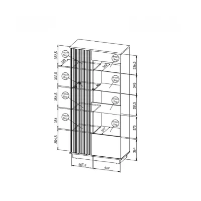 Vysoká vitrína CATAWBA - dub wotan / černá