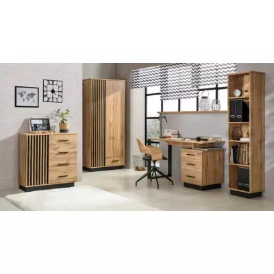 Šatní skříň 90 cm CATAWBA - dub wotan / černá