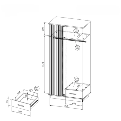 Šatní skříň 90 cm CATAWBA - dub wotan / černá