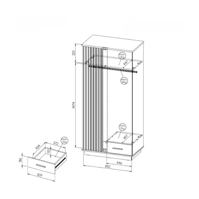 Šatní skříň 90 cm CATAWBA - dub wotan / černá