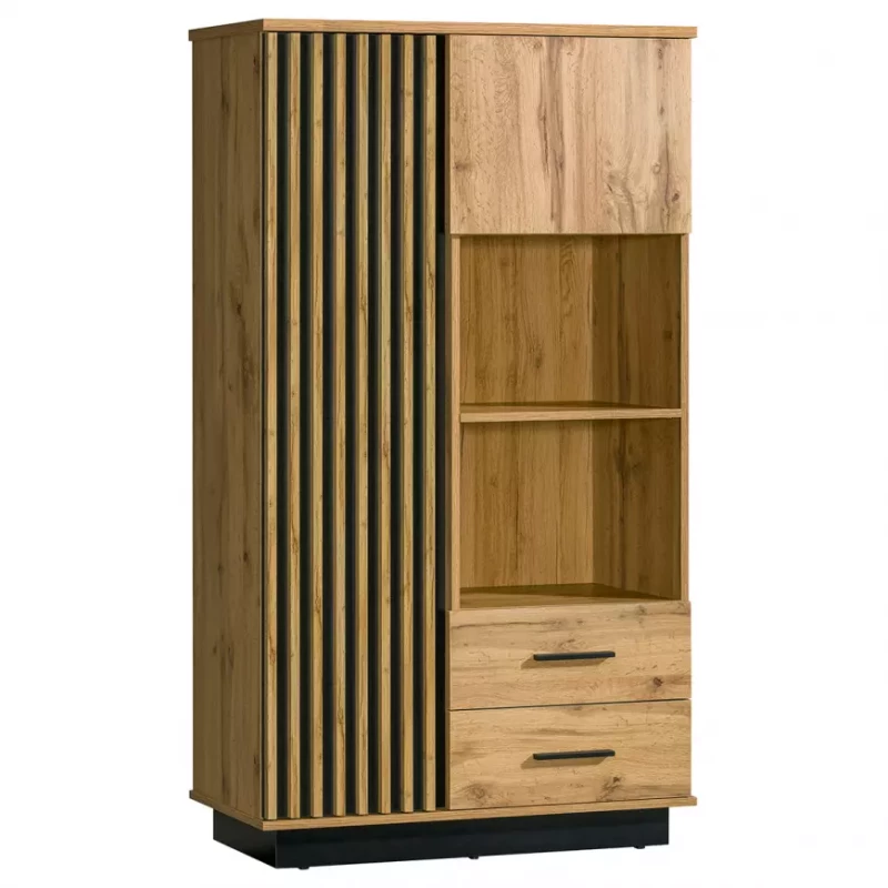 Vitrína se šuplíky CATAWBA - dub wotan / černá