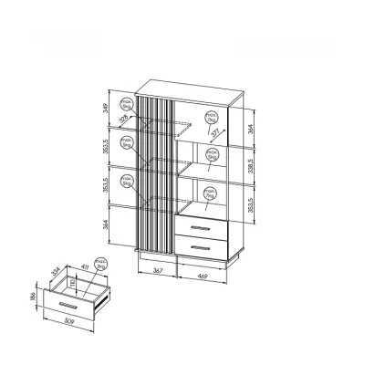 Vitrína se šuplíky CATAWBA - dub wotan / černá