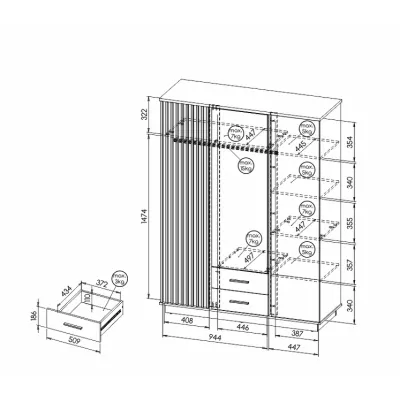 Šatní skříň 146 cm CATAWBA se zrcadlem - dub wotan / černá