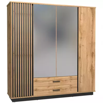 Šatní skříň 197 cm CATAWBA se zrcadlem - dub wotan / černá