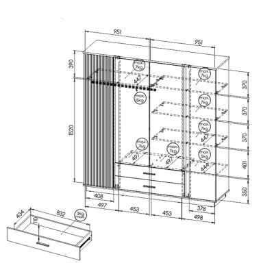 Šatní skříň 197 cm CATAWBA se zrcadlem - dub wotan / černá