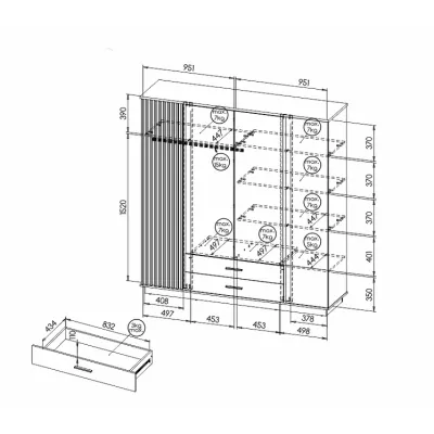 Šatní skříň 197 cm CATAWBA se zrcadlem - dub wotan / černá