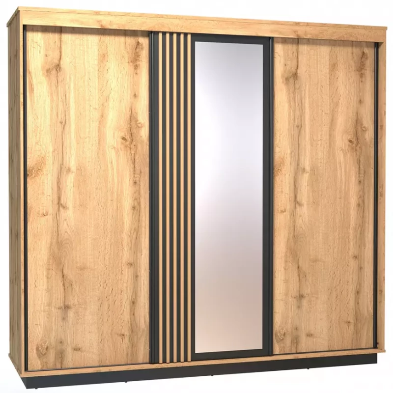 Šatní skříň 240 cm CATAWBA se zrcadlem - dub wotan / černá