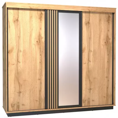 Šatní skříň 240 cm CATAWBA se zrcadlem - dub wotan / černá