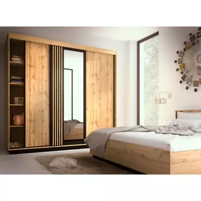 Šatní skříň 240 cm CATAWBA se zrcadlem - dub wotan / černá