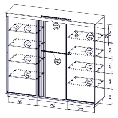 Šatní skříň 240 cm CATAWBA se zrcadlem - dub wotan / černá