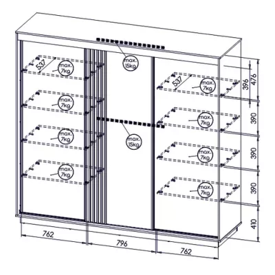 Šatní skříň 240 cm CATAWBA se zrcadlem - dub wotan / černá
