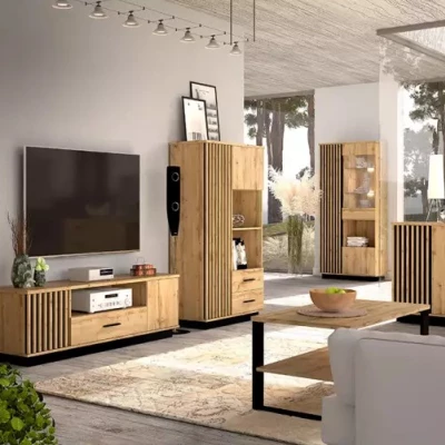 Televizní stolek CATAWBA - dub wotan / černý