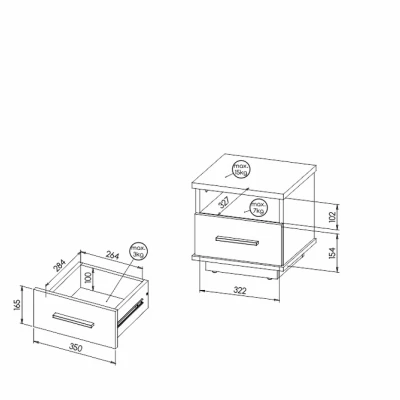 Noční stolek CATAWBA - dub wotan / černý