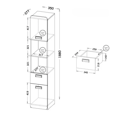 Vysoký regál CEDAR - dub nash / bílý