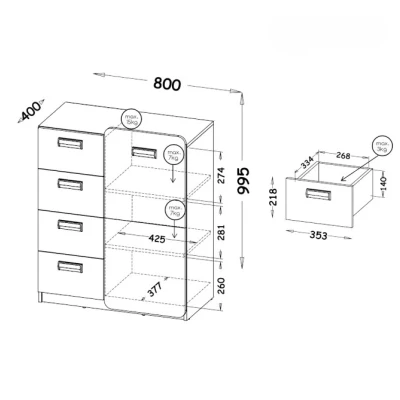Kombinovaná komoda CEDAR - dub nash / bílá