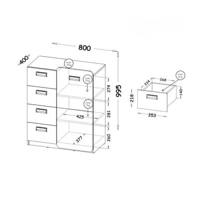 Kombinovaná komoda CEDAR - dub nash / bílá