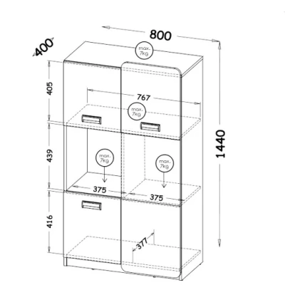 Regál s dvířky CEDAR - dub nash / bílý