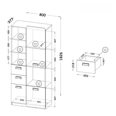 Regál s dvířky a šuplíky CEDAR - dub nash / bílý