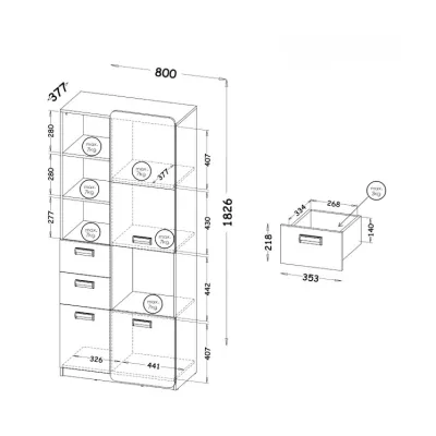 Regál s dvířky a šuplíky CEDAR - dub nash / bílý