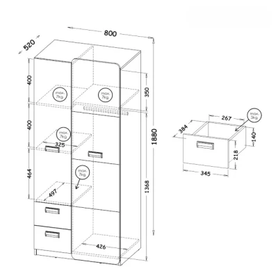 Kombinovaná šatní skříň 80 cm CEDAR - dub nash / bílá