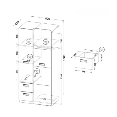 Kombinovaná šatní skříň 80 cm CEDAR - dub nash / bílá