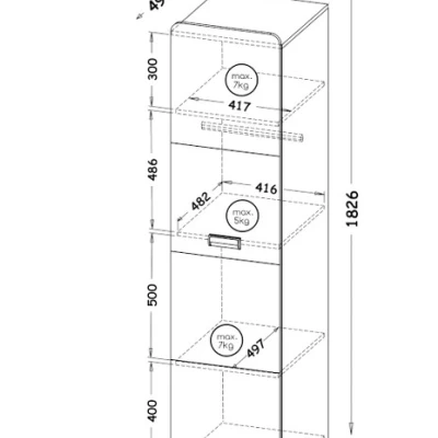 Policová šatní skříň 45 cm CEDAR - dub nash / bílá