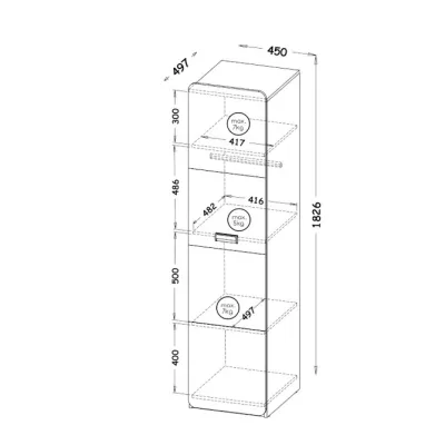 Policová šatní skříň 45 cm CEDAR - dub nash / bílá