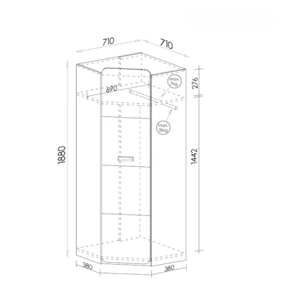 Rohová šatní skříň 71 cm CEDAR - dub nash / bílá