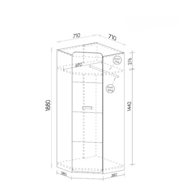 Rohová šatní skříň 71 cm CEDAR - dub nash / bílá