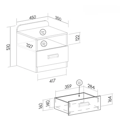 Noční stolek CEDAR - dub nash / bílý