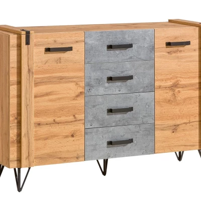 Kombinovaná komoda CONOVER - dub wotan / beton / černá