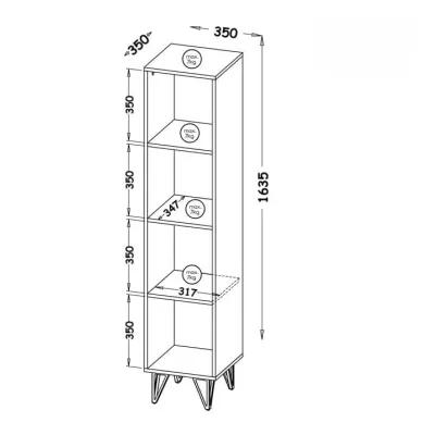 Úzká knihovna CONOVER - dub wotan / beton / černá