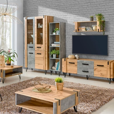 Závěsná police CONOVER - dub wotan / beton