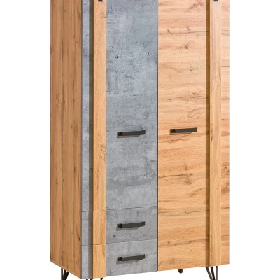 Šatní skříň 91 cm CONOVER - dub wotan / beton / černá