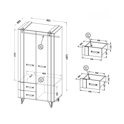 Šatní skříň 91 cm CONOVER - dub wotan / beton / černá