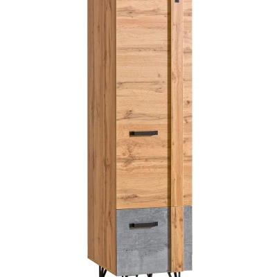 Policová šatní skříň 46 cm CONOVER - dub wotan / beton / černá