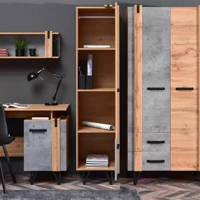 Policová šatní skříň 46 cm CONOVER - dub wotan / beton / černá