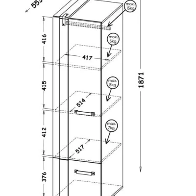 Policová šatní skříň 46 cm CONOVER - dub wotan / beton / černá