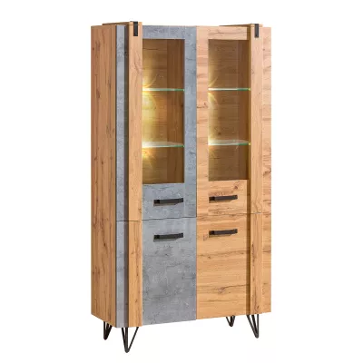 Prosklená vitrína CONOVER - dub wotan / beton / černá