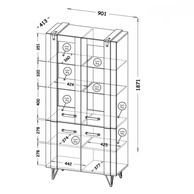 Prosklená vitrína CONOVER - dub wotan / beton / černá