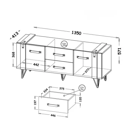 TV stolek CONOVER - dub wotan / beton / černý