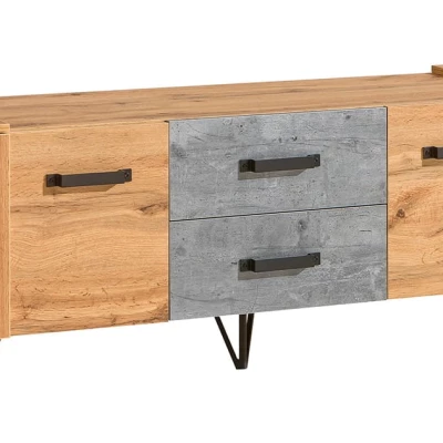 TV stolek CONOVER - dub wotan / beton / černý