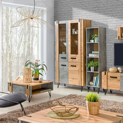 TV stolek CONOVER - dub wotan / beton / černý