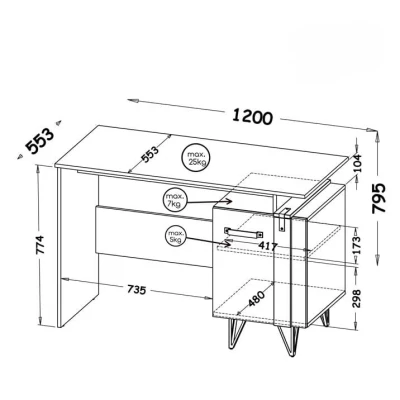 Psací stůl CONOVER - dub wotan / beton / černý