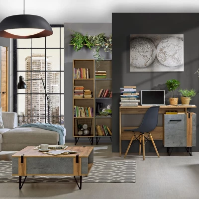 Psací stůl CONOVER - dub wotan / beton / černý