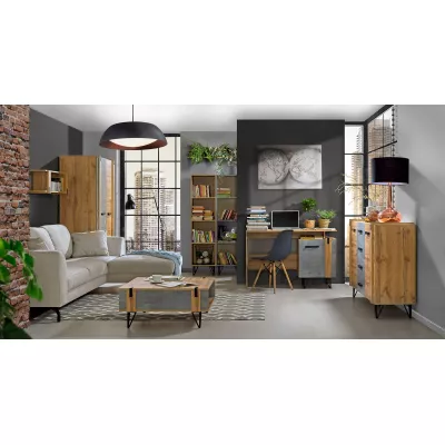 Psací stůl CONOVER - dub wotan / beton / černý