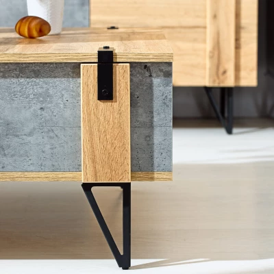 Konferenční stolek CONOVER - dub wotan / beton / černý