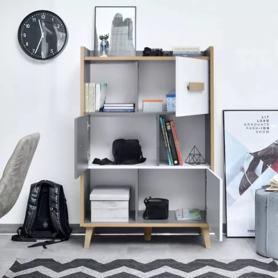 Komoda s dvířky DOBSON - dub riviera / bílá / antracit