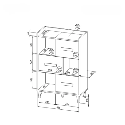 Komoda s dvířky DOBSON - dub riviera / bílá / antracit
